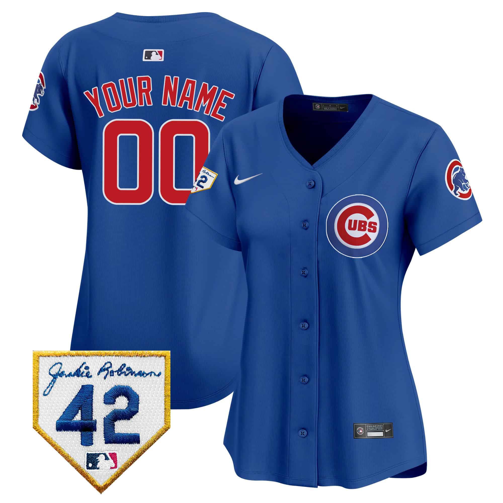 Women Chicago Cubs Blue Nike 2024 Jackie Robinson Patch Vapor Premier Limited Custom MLB Jersey